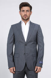 Slim fit mono yaka antrasit çizgili yünlü takım elbise